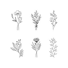 Set of hand drawn bouquets of flowers. Vector isolated illustration. - 374834227