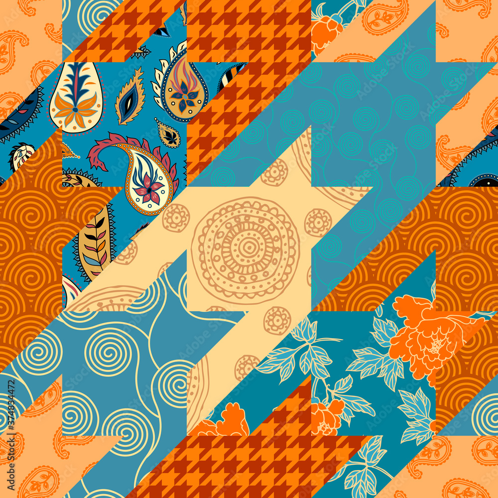Aufkleber patchwork textile pattern. seamless quilting design background.