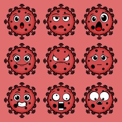 Set of cute virus with facial expressions. Illustration vector