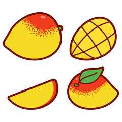 Mango vector cartoon icons set isolated on a white background.