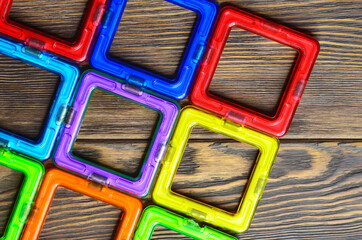 Texture or background close up children's magnetic constructor. Educational children's toys for preschool education