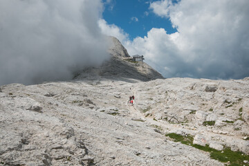 Hiker on Cima Rosetta, Paneveggio-Pale di San Martino Nature Park, Dolomites, Trentino-Alto Adige, northern Italy