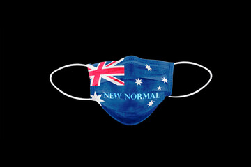 New normal text on face mask with flag of Australia