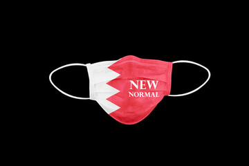 New normal text on face mask with flag of Bahrain