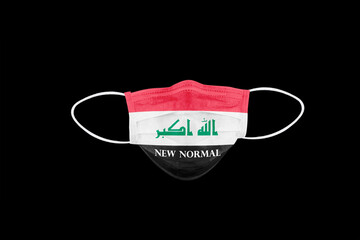 New normal text on medical mask with flag of Iraq