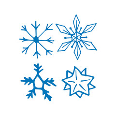 Hand drawn doodle snow flakes set.