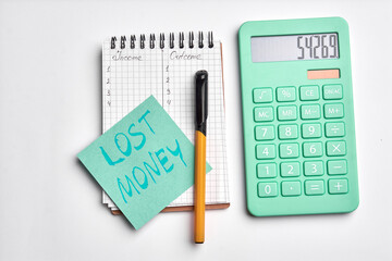 calculator notepad on a white background. crisis