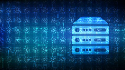 Server and data storage background. Computer server icon made with binary code. Server hosting. Digital binary data and streaming digital code. Matrix background with digits 1.0. Vector Illustration.