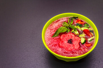Watermelon gazpacho, traditional Spanish summer cold soup