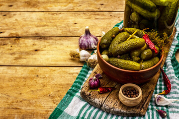 Marinated pickled cucumbers with spices and herbs