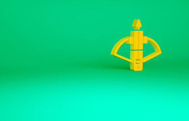 Orange Battle crossbow with arrow icon isolated on green background. Minimalism concept. 3d illustration 3D render.