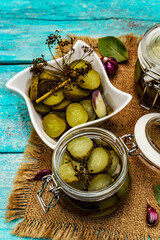 Marinated pickled cucumbers with spices and herbs