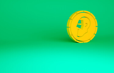 Orange Ancient coin icon isolated on green background. Minimalism concept. 3d illustration 3D render.