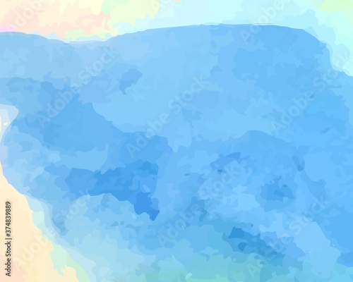 水彩の背景 空 にじみ ぼかし 絵の具 フレーム テクスチャ 海 青 水色 ピンク Art Wall Mural A Yugoro
