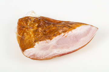 Smoked pork meat over white background