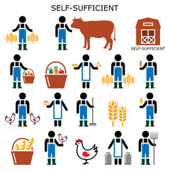 Self-sufficient farmer vector color icons, self sufficiency farming concept, eco and green living design collection
 