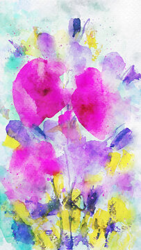 Watercolor painting of flower, image for postcard or wall art