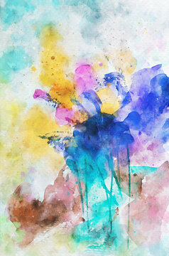 Semi abstract watercolor painting of flower, image for postcard or wall art