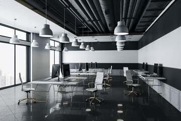 Modern office interior with panoramic city view