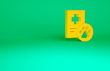 Orange Clipboard with medical clinical record pet icon isolated on green background. Health insurance form. Medical check marks report. Minimalism concept. 3d illustration 3D render.
