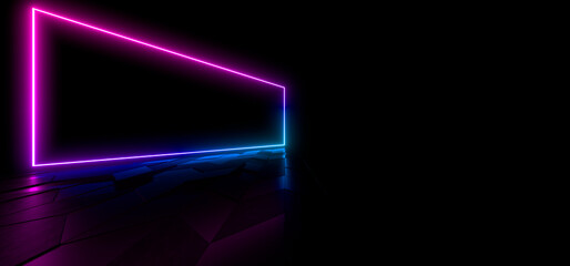 Obraz premium Colored luminous geometric shape on a black background. 3d rendering image.