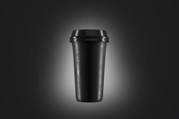 Disposable black paper coffee cup.