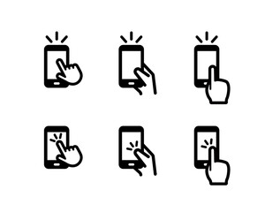 スマートフォンを手で持つアイコンのセット／スクロール／タップ／ショッピング／電話／携帯