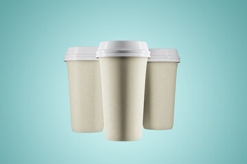 Disposable three paper cup of coffee