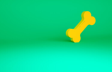 Orange Dog bone icon isolated on green background. Pets food symbol. Minimalism concept. 3d illustration 3D render.