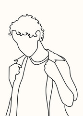 Hand drawn abstract man face in line art style, modern minimalism art, aesthetic contour, vector illustration