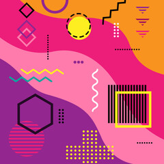 Memphis style geometric background playful design, abstract geometric background design template graphics, colorful geometric shape pattern