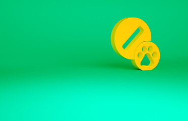 Orange Dog pill icon isolated on green background. Prescription medicine for animal. Minimalism concept. 3d illustration 3D render.