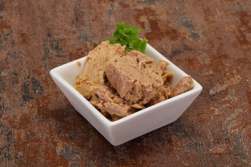 Canned tuna fish in the bowl