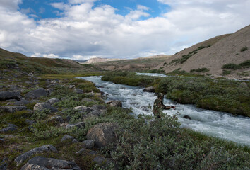 Salmon fishing in Greenland tundra river