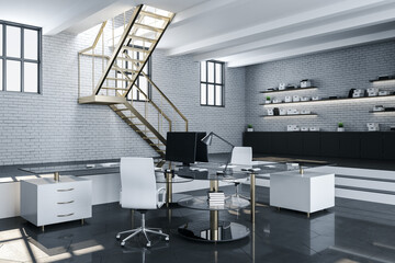 Clean hipster style workspace with computer