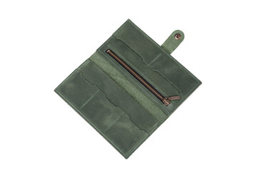 Single leather wallet isolated on white background