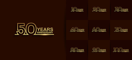 Anniversary set logotype style with golden color line art. vector design for template element, invitation, greeting card and celebration purpose