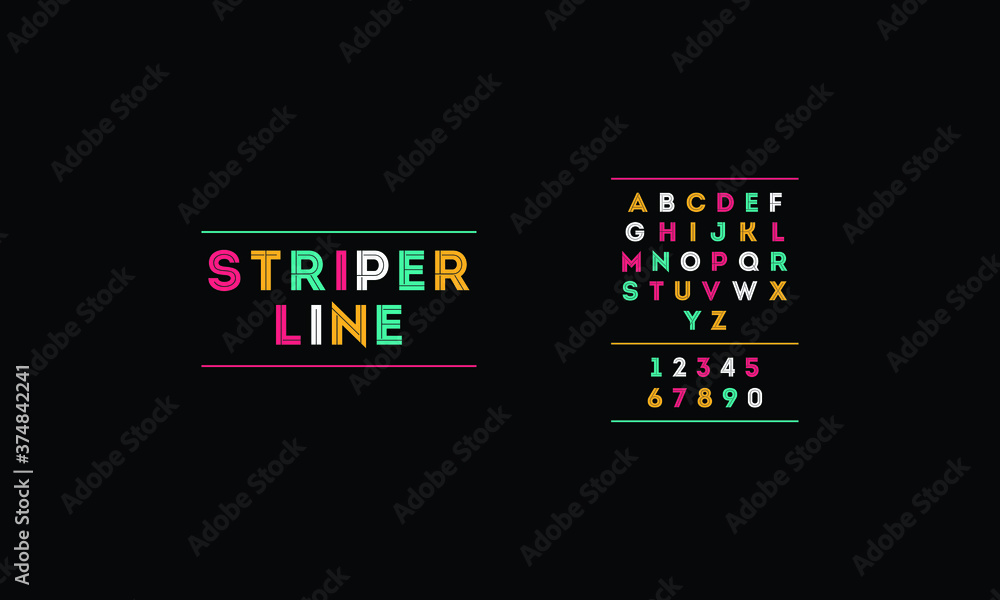 Poster modern font typeface, typography art stripe line alphabet. lettering uppercase and numbering vector.