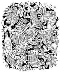 Cartoon vector doodles Beer fest illustration. Oktoberfest funny picture