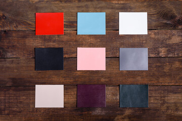 Colored pieces of leather samples for the manufacture of various products