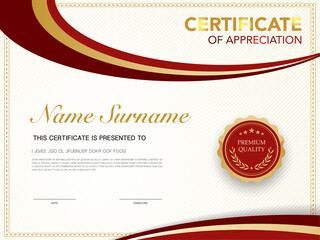 diploma certificate template red and gold color with luxury and modern style vector image.