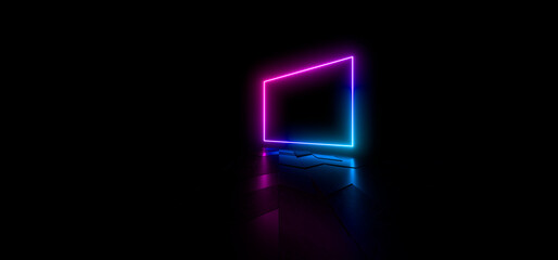 Colored luminous geometric shape on a black background. 3d rendering image.