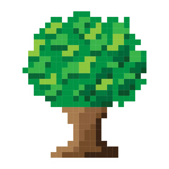 Tree pixel art. Vector picture. 