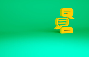 Orange Speech bubble chat icon isolated on green background. Message icon. Communication or comment chat symbol. Minimalism concept. 3d illustration 3D render.