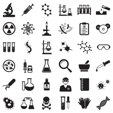Chemistry Icons. Black Flat Design. Vector Illustration.