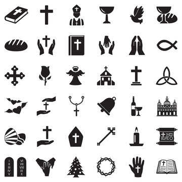 Christianity Icons. Black Flat Design. Vector Illustration.
