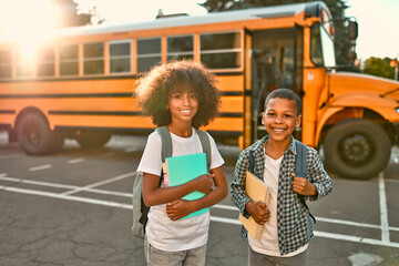 Children near school bus