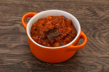 Eggplant saute with tomato and herbs