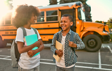 Children near school bus