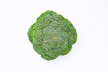 Green fresh broccoli isolated on white top view